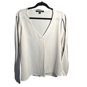 Marc NY Andrew Marc - White V Neck Blouse with Black Trim on Sleeves